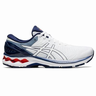 Asics Gel-Kayano 27 - Miesten Juoksukengät - Valkoinen/Laivastonsininen